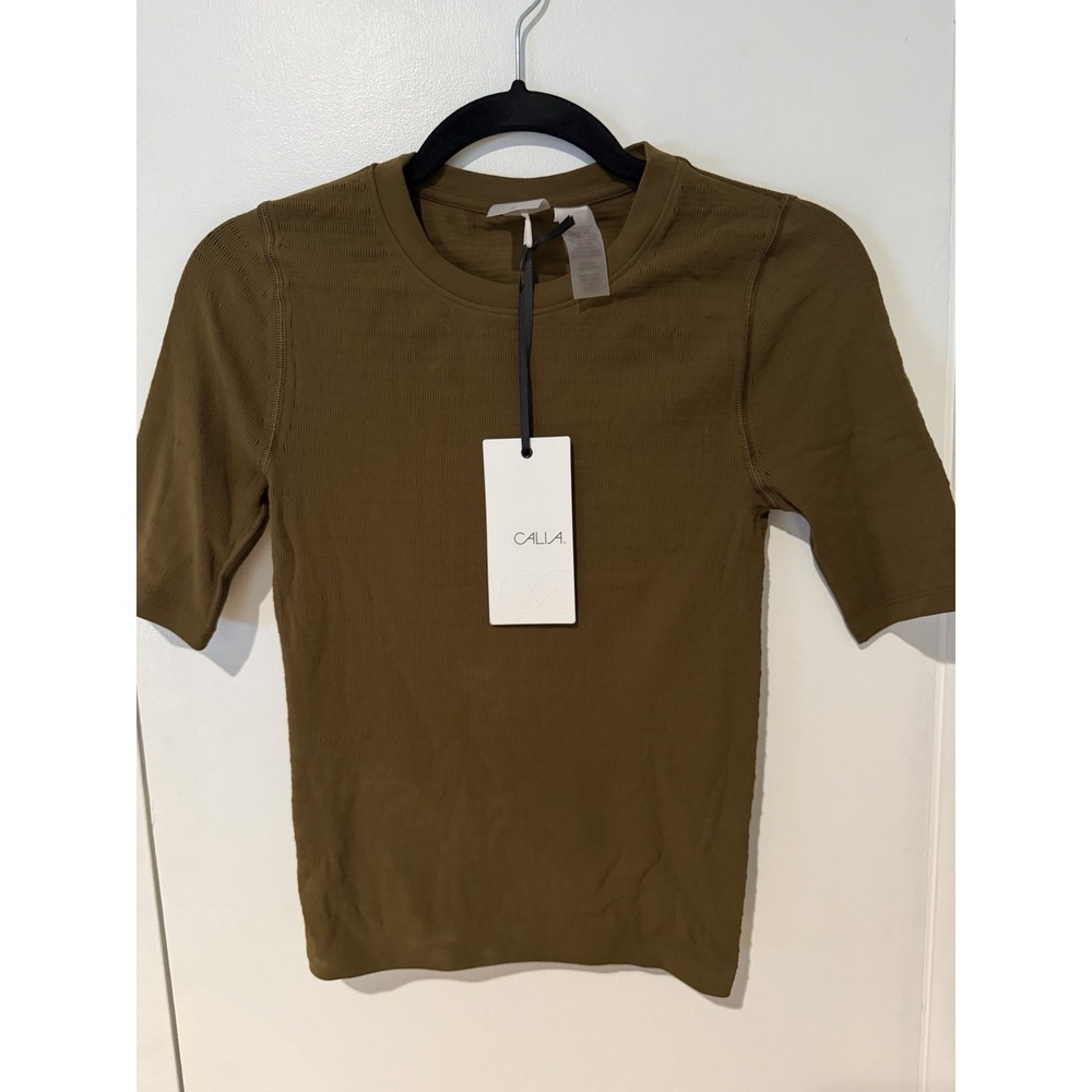 NWT Calia Seamless Crop Tee Womens Size Small Dark Khaki Olive Short‎ Sleeve